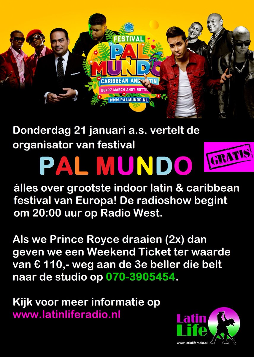 Donderdag kun je bij Latin Life GRATIS Weekend Tickets winnen voor Festival Pal Mundo 2016! Luister, bel en win!