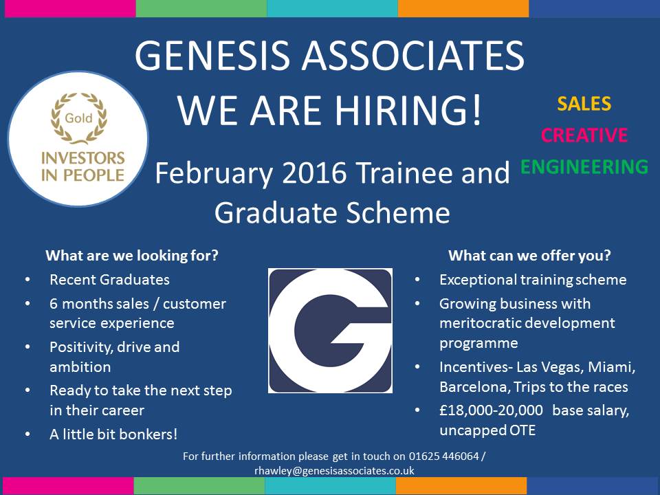 RHawleyGenesis's tweet image. @GenesISthestart  are hiring! #recruitment #graduate @GraduateZone @The_Graduate @RecruitGraduate