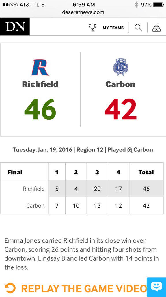 Cade J. Douglas Ph.D (@cadedoug) on Twitter photo Congrats <a href="/RichfieldHigh/">Wildcat Athletics</a> girls basketball with a win last night over Carbon! #seviersd Congrats <a href="/RichfieldHigh/">Wildcat Athletics</a> girls basketball with a win last night over Carbon! #seviersd