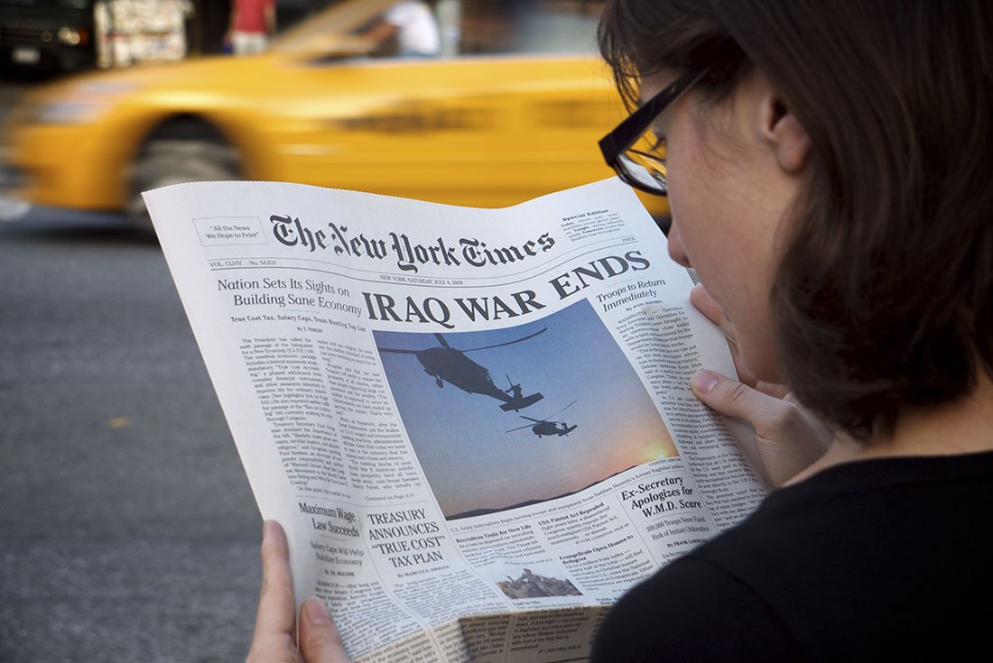 brooklynmuseum's tweet photo. .@theyesmen &amp; collaborators distributed 80K fake @nytimes copies across the US. https://t.co/43zHAEJSLE #agitpropbkm https://t.co/NvNHItnR2T