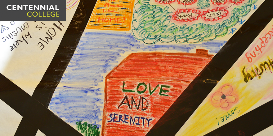 CentennialTODAY's tweet photo. Check out the Displaced Persons Awareness Week #WhatIsHome mural on display now at the @StoryArtsCentre! #CC4Change https://t.co/kCqIbvqbKs