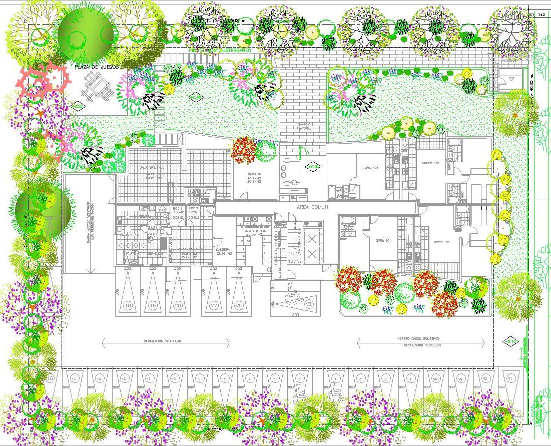 Proyecto Paisajistico de un Edificio Habitacional Stgo de Chile