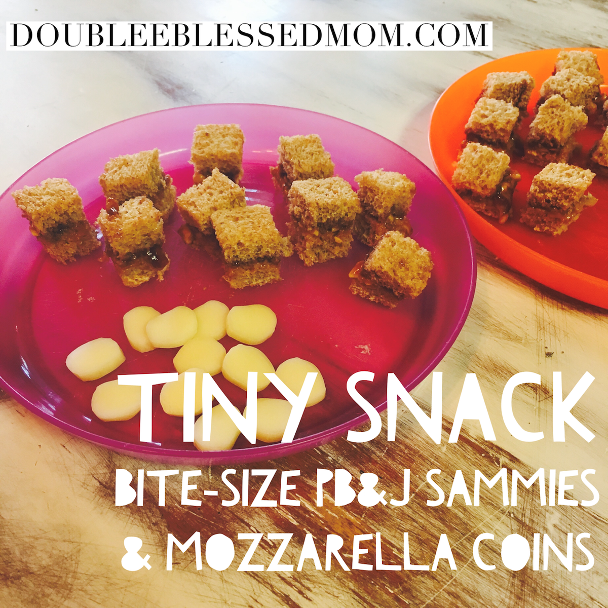 Tiny Snack = bite-size PB&amp;J sammies w/ mozza "coins" #DoublEEBlessedMom #healthykids #yummysnack #kidssnack