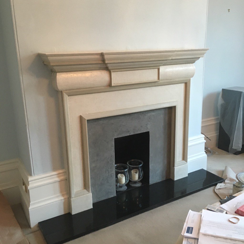 Miles_Negus's tweet photo. Timber fire - surround becomes convincing antique limestone piece with #Shikkui #TagawaSangyo https://t.co/Ta59oaR3dQ