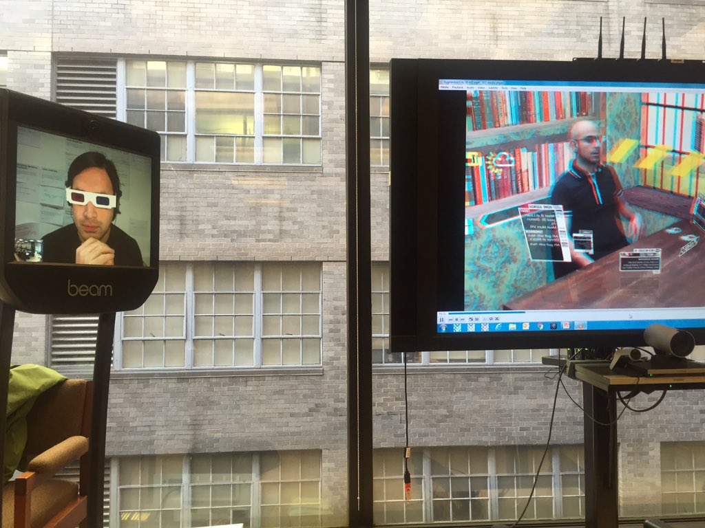 rachelkeas's tweet photo. @keiichiban beams into NYC @iftf mtng at @FordFoundation from London to talk #augmentedcities.Thanks, @suitabletech! https://t.co/hpkaqw12mx