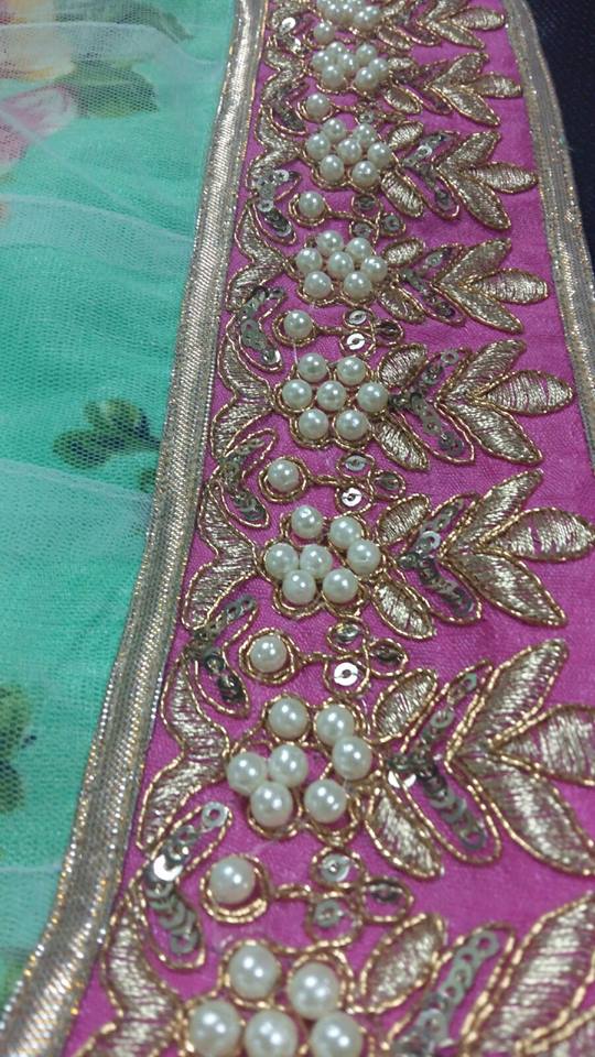 Gorgeous floral lehenga with pearls on the waist and pretty dupatta:)