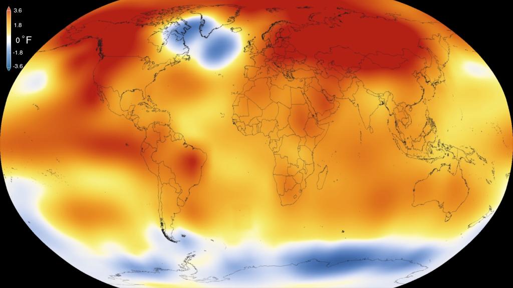 NASA's tweet image. Earth’s 2015 surface temps were the warmest since modern record keeping began in 1880: go.nasa.gov/1RzSOXZ