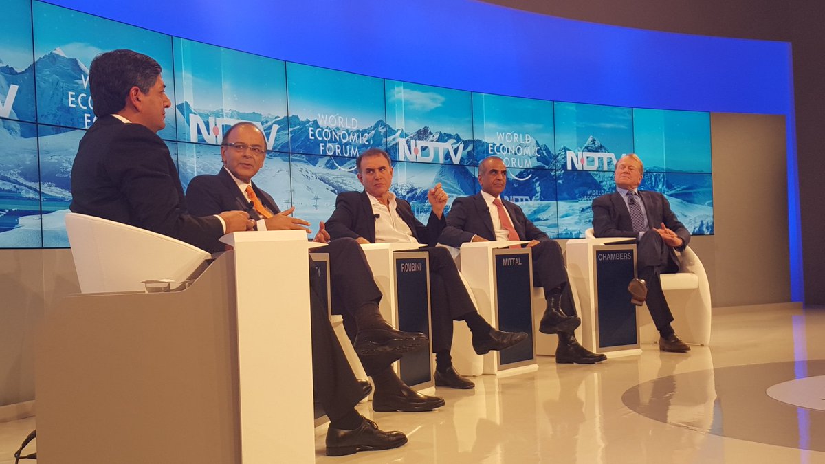lokeshtodi's tweet photo. @ndtv debate at Davos on India's path forward. Panel includes @arunjaitley, Sunil Mittal, and John Chamber. #WEF16 https://t.co/JAy6EG5gq3