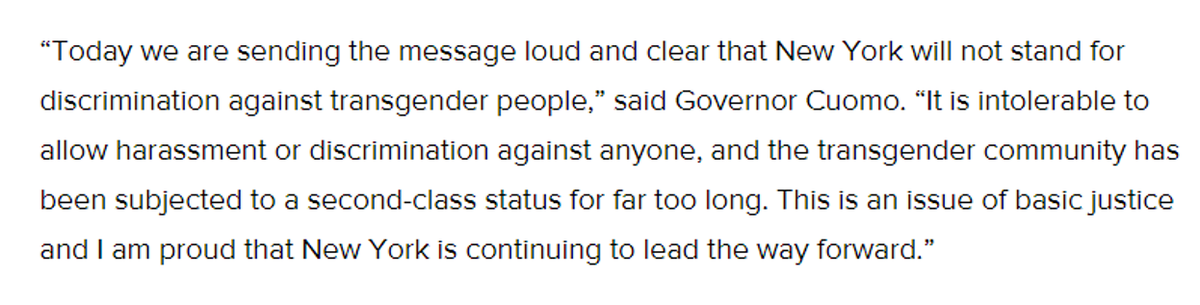 Today we're sending the message loud and clear that NY will not stand for discrimination against transgender people.