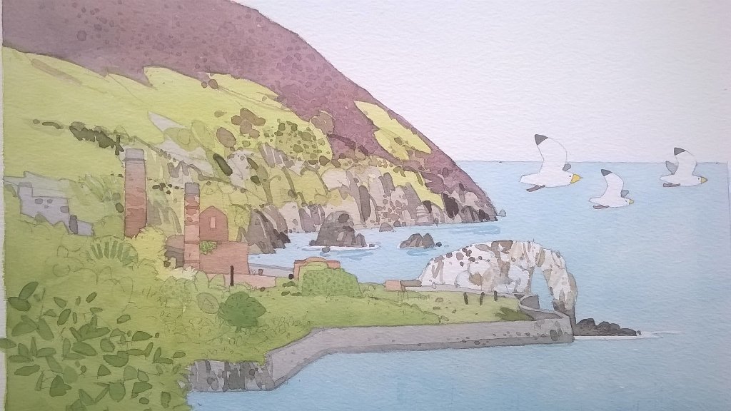 sashamayharding's tweet photo. One more from my book,this is the old brick works near #Cemaesbay #Anglesey #rockarch #watercolour. https://t.co/M21lLdRipK