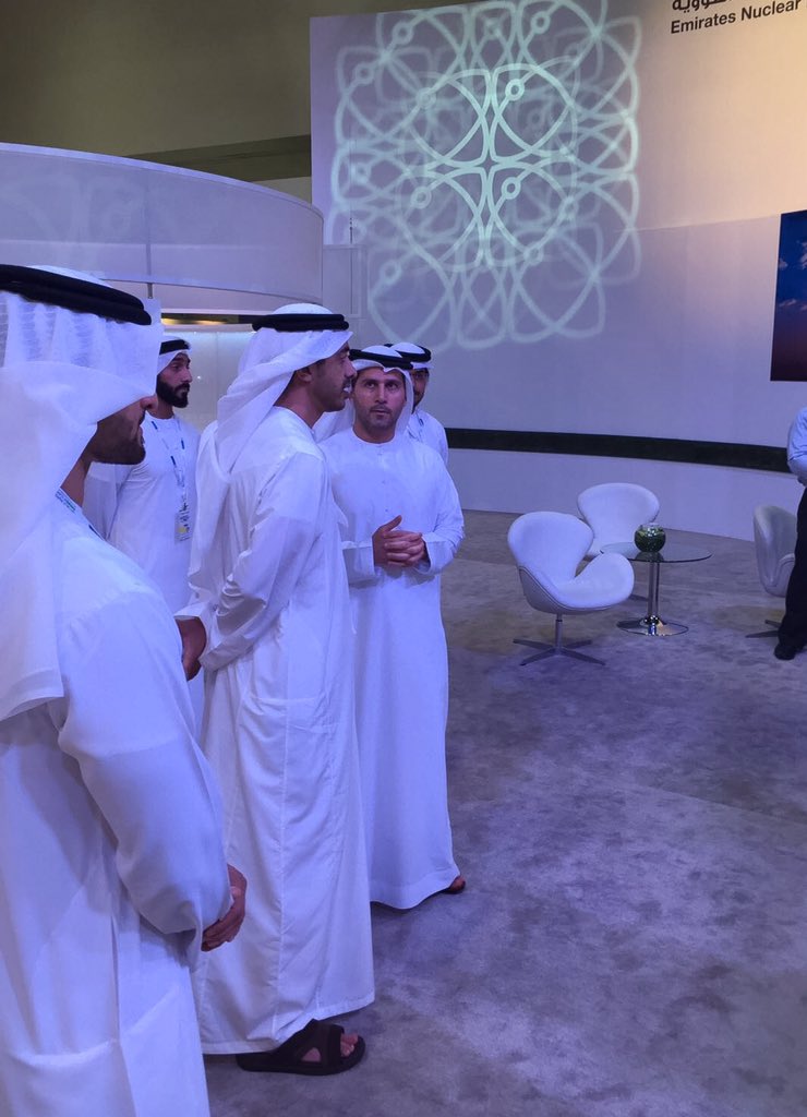 ENEC_UAE's tweet photo. HH Sheikh @ABZayed visits ENEC's stand at #WFES2016 and receives program updates from HE Mohamed Al Hammadi https://t.co/PLNB1XL9oe