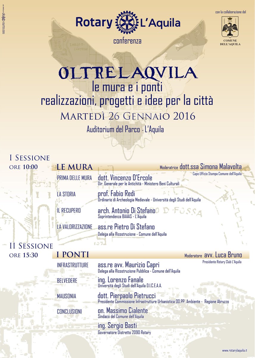 Il Rotary Club L'Aquila ed il COMUNE DELL'AQUILA invitano a partecipare alla CONFERENZA "OLTRELAQUILA "...
....