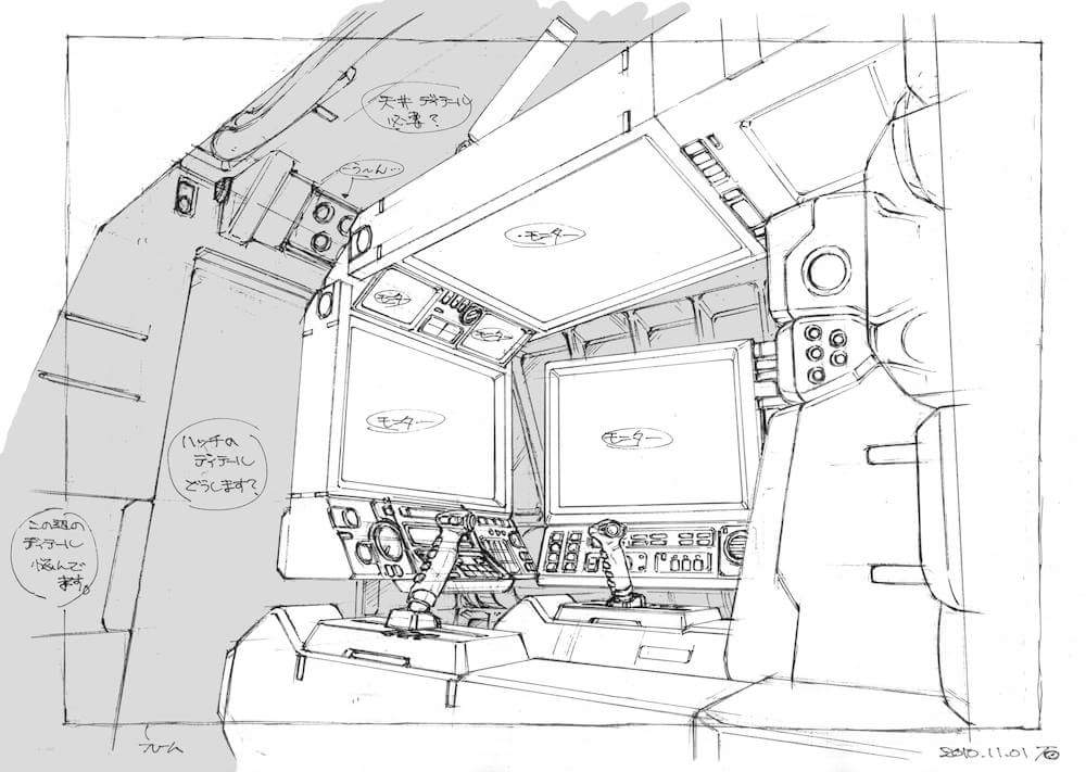 ザクスナイパーのコックピット、補足です。この頃にはCGガイドが出来ていたので、切り返しの2点はガイドに合わせて作業しています。そういえば…08小隊のザクのコックピットのフィニッシュ作業も手伝いました。