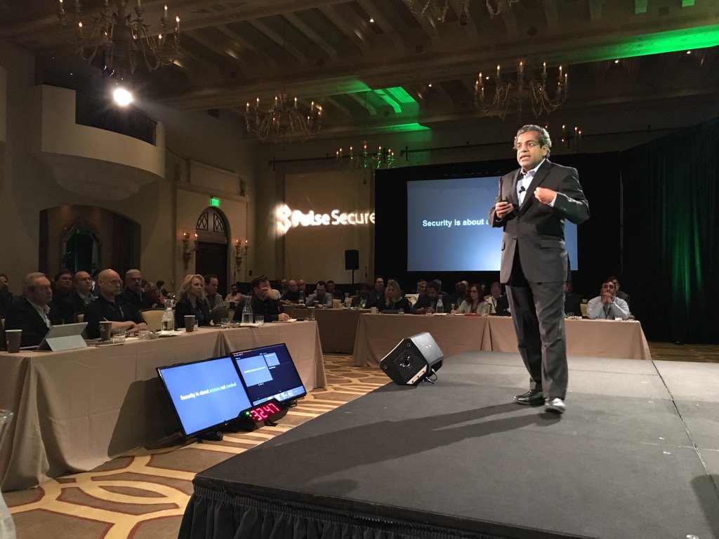AdamJaques's tweet photo. @PulseSecure1 CEO @Sudhakar_Rama hits the stage at #psko https://t.co/KLeGn7Bc3N