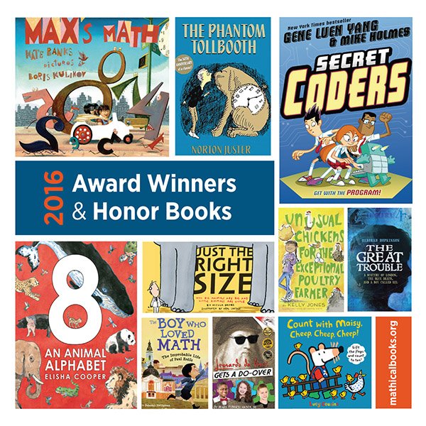 mathmoves's tweet image. How to inspire kids to have fun with math? MSRI &amp;amp; @cbcbook share the 2016 #mathicalbooks! bit.ly/1WuDtaz