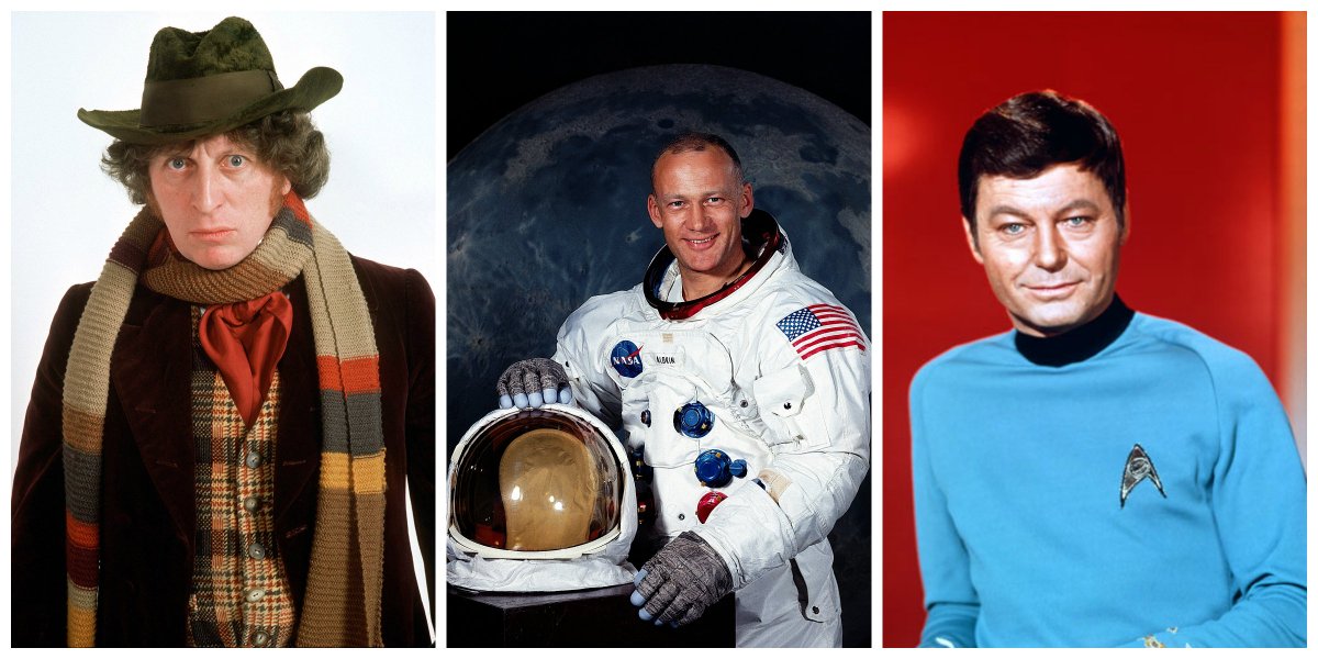 thinkgeek's tweet image. Today in Geek History: Happy birthday Tom Baker, Buzz Aldrin, &amp;amp; DeForest Kelley! The ultimate space birthday party.