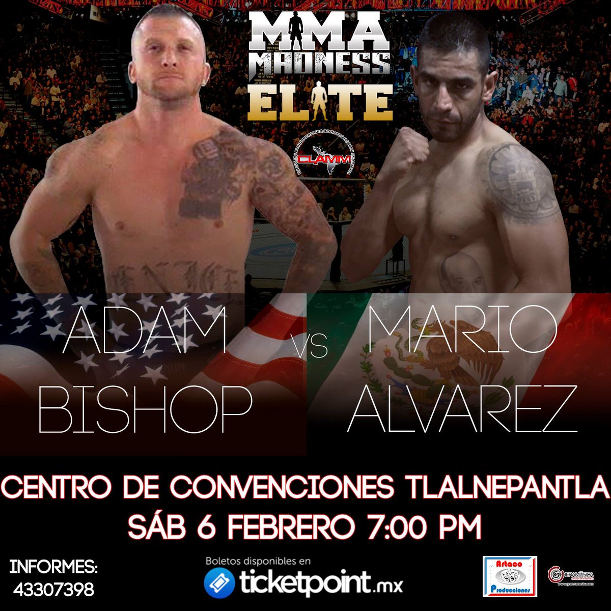 GeneraMusica's tweet photo. Acompáñanos a vivir este 6 de febrero estas peleas profesionales de artes marciales mixtas.

#MMAMadness https://t.co/K9S5ysPwug