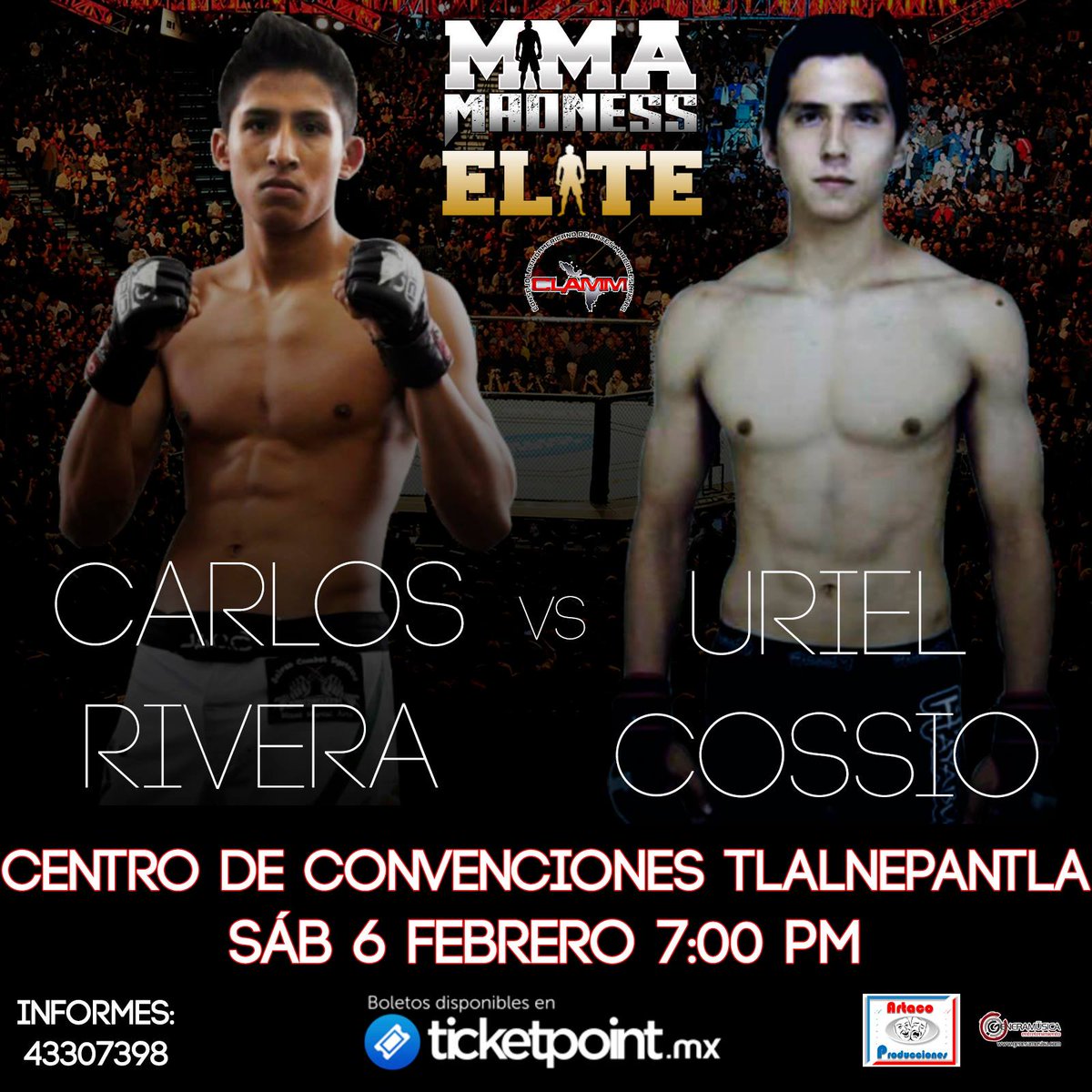 GeneraMusica's tweet photo. Acompáñanos a vivir este 6 de febrero estas peleas profesionales de artes marciales mixtas.

#MMAMadness https://t.co/K9S5ysPwug