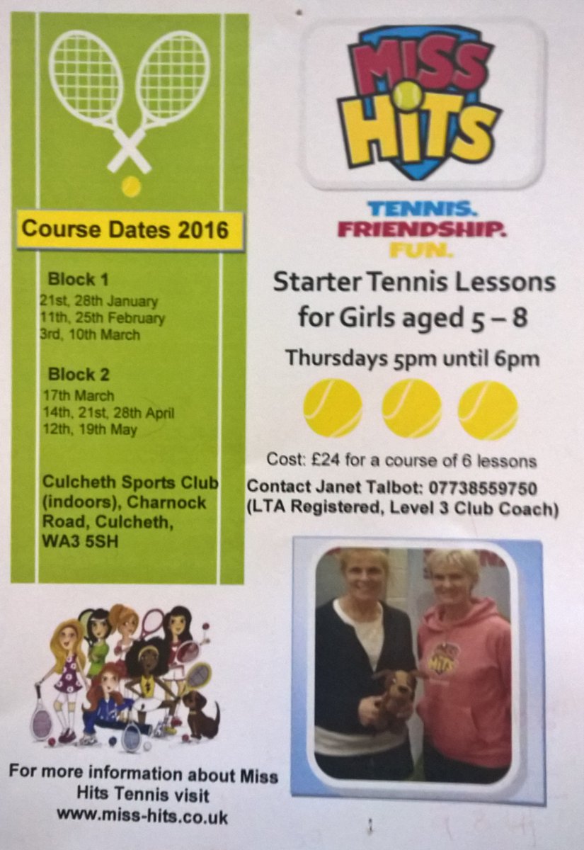 Miss Hits- great chance for girls from 5-8 to learn tennis at the club with Janet Talbot - an <a href="/judmoo/">Judith Brown</a> initiative!