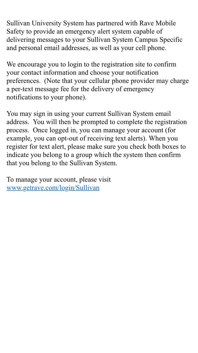SCTechDesign's tweet image. A reminder about how to receive text alerts regarding weather delays and closings getrave.com/login/Sullivan