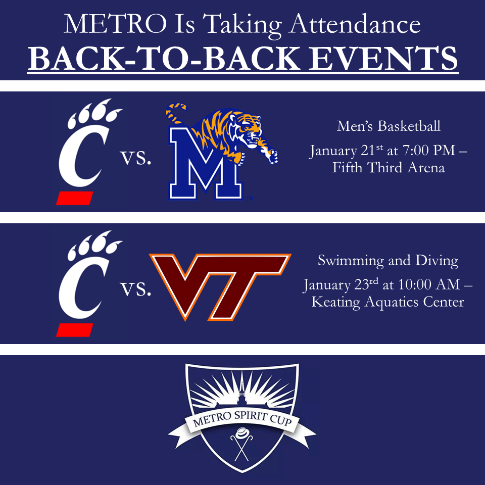 MenofMETRO's tweet image. We have quite the lineup this week. Show your Bearcat spirit at these events and tweet a picture with your friends!
