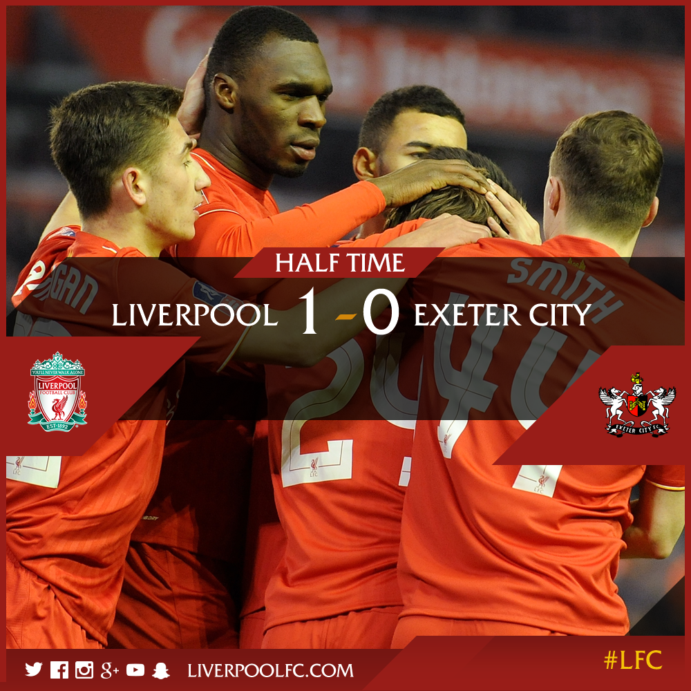 LFC's tweet photo. HALF-TIME: Joe Allen's early goal gives #LFC a 1-0 advantage over @OfficialECFC at the break https://t.co/dhFz1N6oEY
