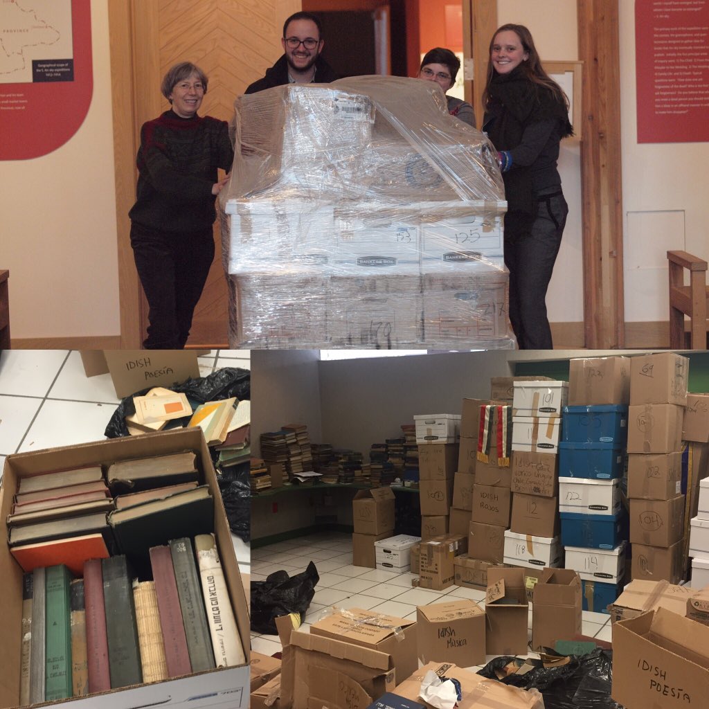 yiddishista's tweet photo. The #Yiddish books that Mikhl and I packed in #MexicoDF finally arrived to @YiddishBookCtr today! #bikher https://t.co/vQL3iSIpj1