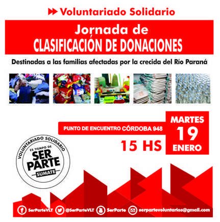 SerParteVLT's tweet photo. Continúa la recepción de donaciones para las familias afectadas x la crecida del Paraná Sumáte vos también #SerParte https://t.co/cU0N5VYGf3