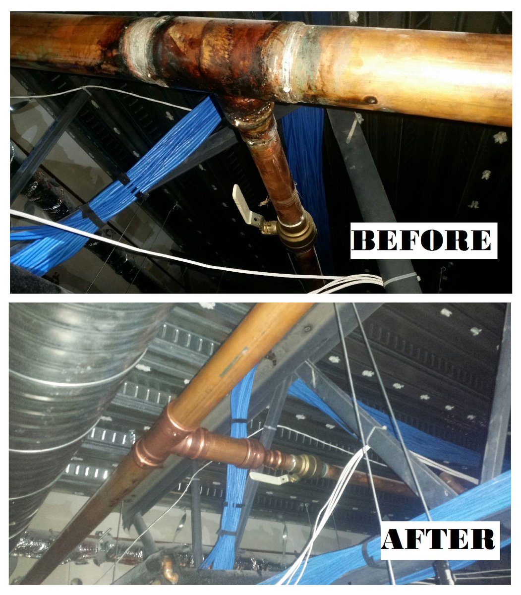 GetARMS's tweet image. 2.5" water line leaking at tee connection. Replaced entire tee with new copper and pro press fittings.