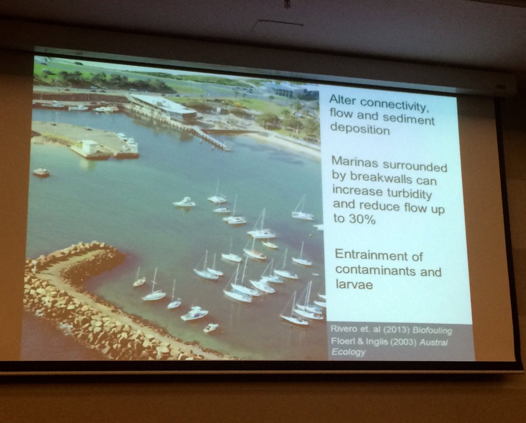 DrEmmaLJohnston's tweet photo. . @DrKDafforn outlines why #marineurbanisation favours non-indigenous species #bioinvasion #ICMB2016 #ecoengineering https://t.co/28liZGzhUv