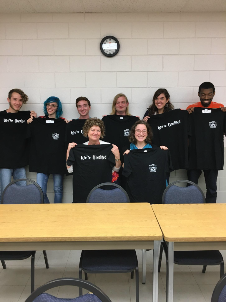 GSUWritersGuild's tweet photo. Us and our snazzy t-shirts courtesy of @LotsaPanacheDS! https://t.co/vbVd7cwWrq