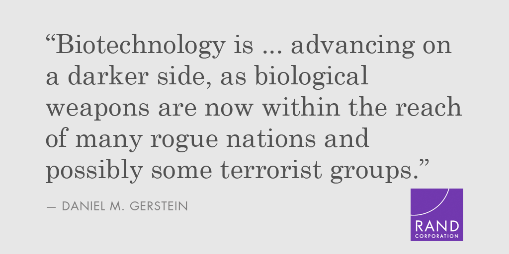 RANDCorporation's tweet photo. .@daniel_gerstein discusses the threat posed by biological warfare and #terrorism: https://t.co/rJYNAjLMsc https://t.co/b1Yy4zDpKh