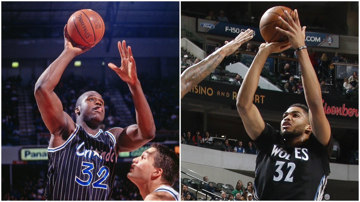 SportsCenter's tweet photo. Karl-Anthony Towns passes Shaq as youngest player with 25 Pts, 15 Reb &amp; 5 Blk in a game since 1973-74. https://t.co/mqzNCQJevh