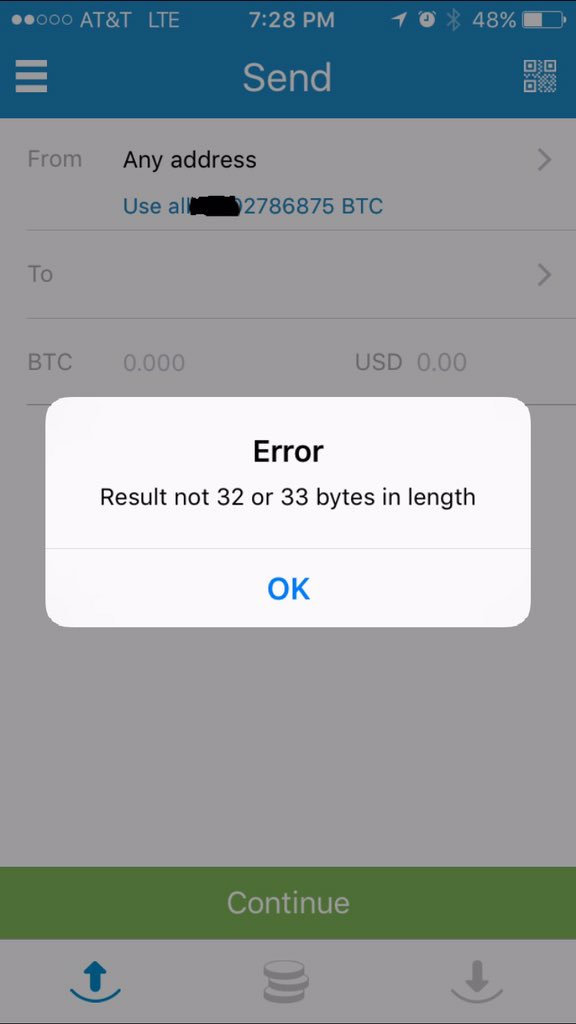 xbt101's tweet photo. @blockchain Strange error when trying to send from iOS app. Any idea how to fix?? https://t.co/OuiH5k3CFF