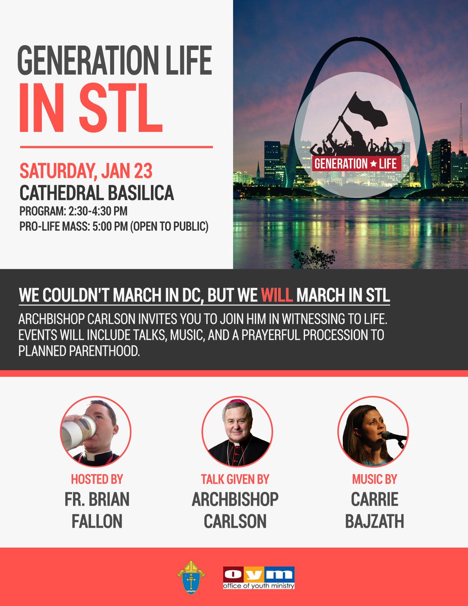 GenLifeSTL's tweet photo. @StFerdYG Excellent!! Hope you can join us Sat @cathedralstlmo to march &amp; pray for life! #prolifestl #catholicstl https://t.co/FyAe4ECtjl