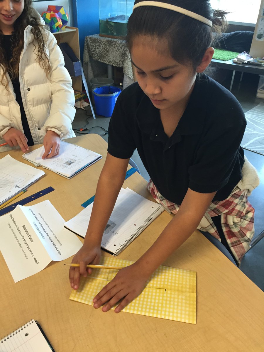 cegonzalez333's tweet photo. 4th graders exploring fractions using origami... #htenc @JeffFeitelberg #mathchat #mathigami https://t.co/MhcVlzZxtl