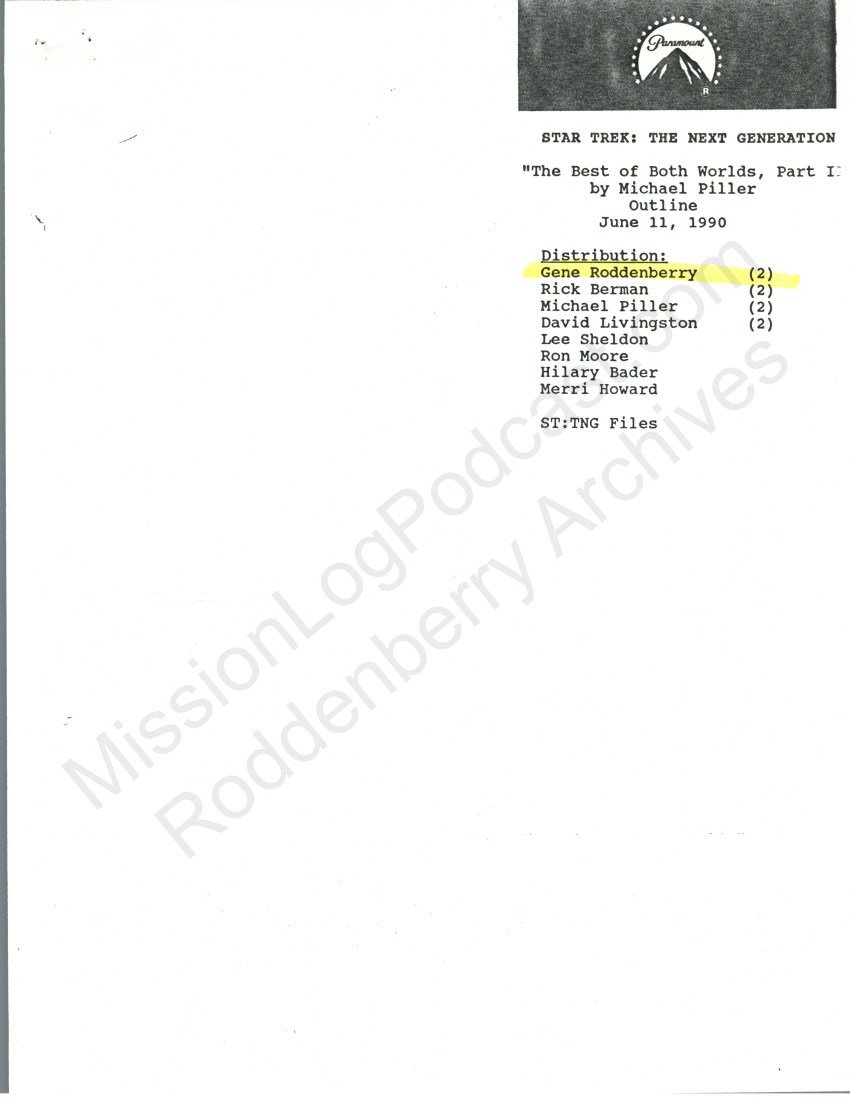 MissionLogPod's tweet photo. TNG's The Best of Both Worlds Part 2: Story Outline. https://t.co/ot2FTygFuq https://t.co/C9NnI2xpvn
