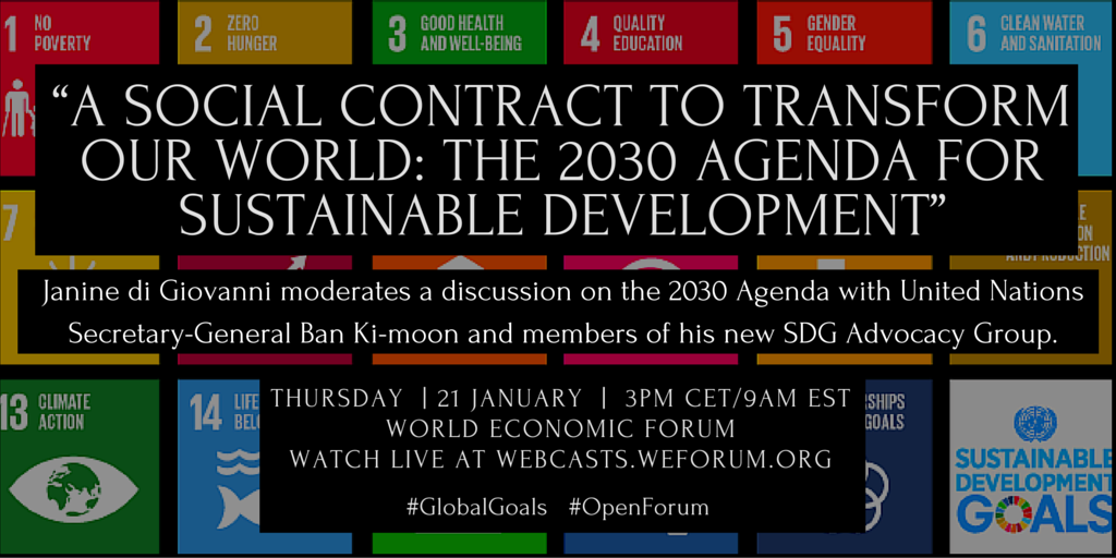 unfoundation's tweet photo. In 30 minutes: @janinedigi moderates @OpenForumDavos panel with @UN’s Ban Ki-moon &amp; #SDG Advocates. https://t.co/e07yiNHawR