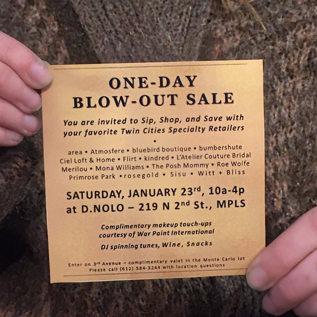 dnolo_coop's tweet photo. #SALE  this Saturday!    #NorthLoop #minneapolis #winter #clearance #shoplocal #ShopSmall https://t.co/FggYeUo2zV