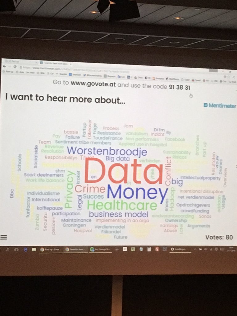 Cool! #allaboutdata via govote.at genereert <a href="/laurenswaling/">Laurens Waling</a> onderwerpen waar de zaal meer over wil weten