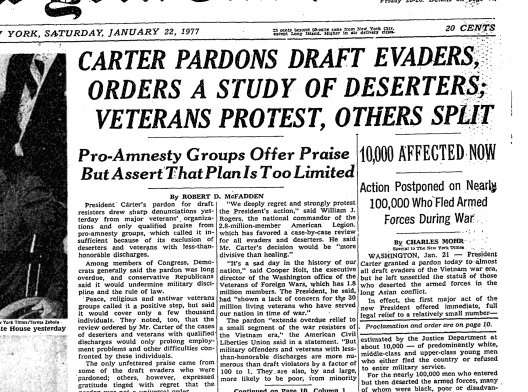 Image result for newspaper article president carter pardons vietnam draft dodgers
