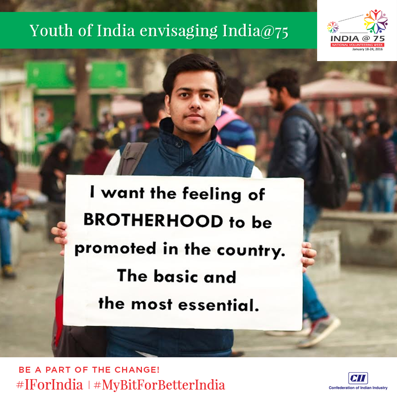 Indiaat75's tweet photo. Youth of our country envisages better India@75. Join hands, Be a part of the change. #IForIndia #MyBitForBetterIndia https://t.co/p6hEiEh97M