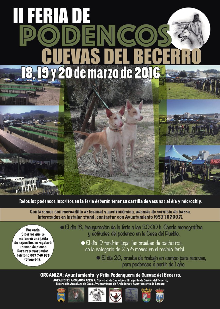 Los días 18, 19 y 20 de marzo será celebrada en #CuevasdelBecerro la II Feria de Podencos