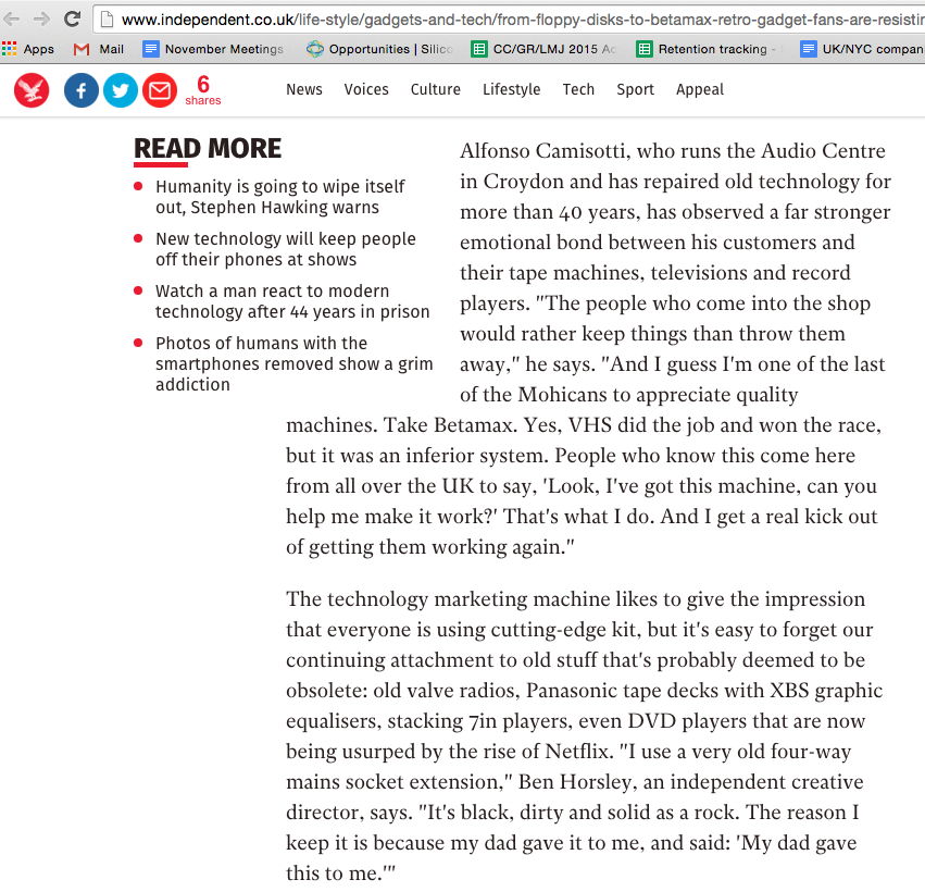 CristianaCamiso's tweet photo. My dad, Alfonso speaks with the brilliant @rhodri in @Independent today! #OldTechVNewTech https://t.co/9SAz5vRwtx … https://t.co/pc5T83FTZB