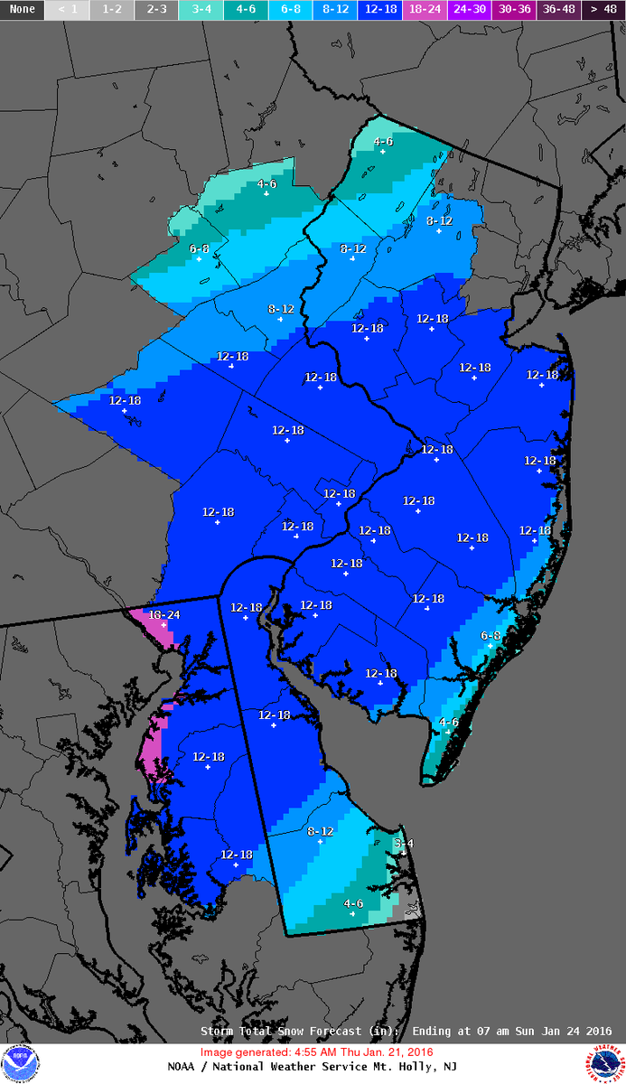 NWS_MountHolly's tweet image. As of 5 AM Thurs, here is the snowfall forecast with ranges from the NWS for this weekend. #mdwx #dewx #njwx #pawx
