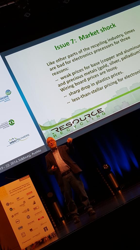 JarkkoVesa's tweet photo. Market shock at the e-recycling market leading to restructuring and mergers & acquisitions. #IERC2016 Jerry Powell. https://t.co/gYuzUDKZAB