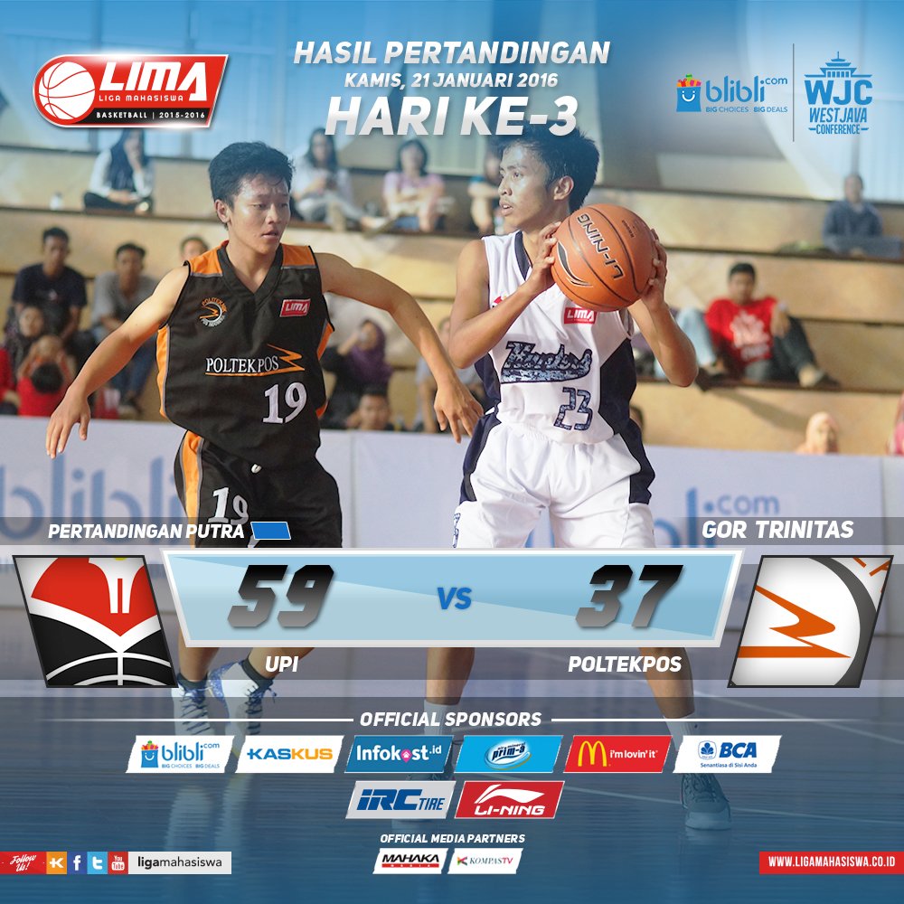 ligamahasiswa's tweet photo. End of game :

@UBBBS_UPI vs @BballPoltekPos (Men's) 59-37

#LIMABasket #AwalMasaDepan https://t.co/6OpCLlHnF5