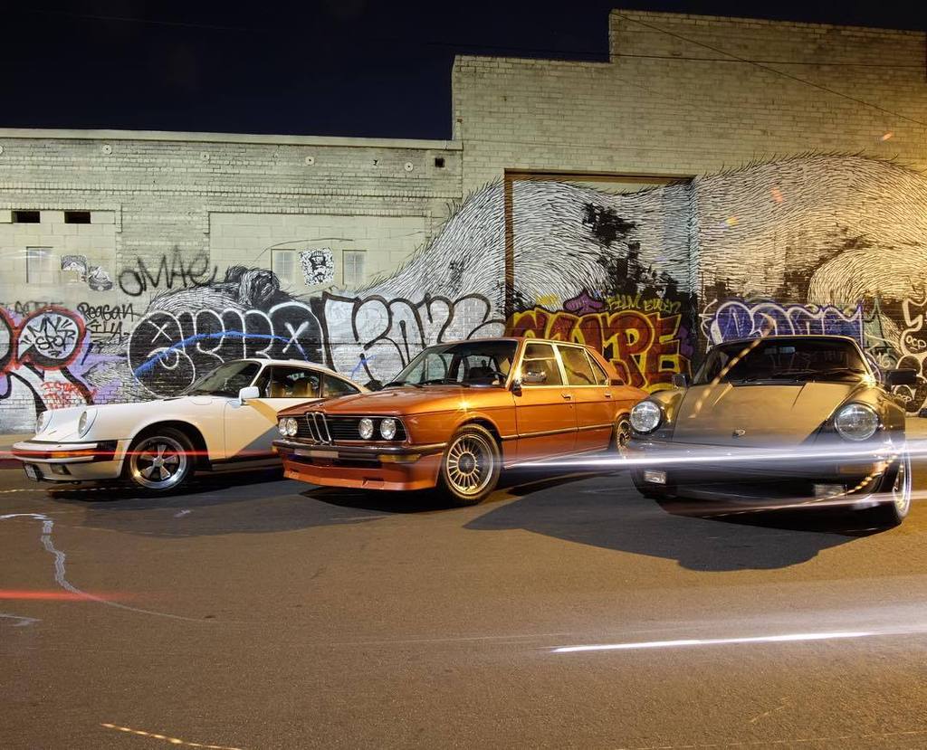OnlyCarrera's tweet photo. The game don't sleep. Awesome night out with the crew. #6thstbridge #magnuswalker #bmw #e12 #528i #bmwsocal #bmwcla… https://t.co/odF572j18Z