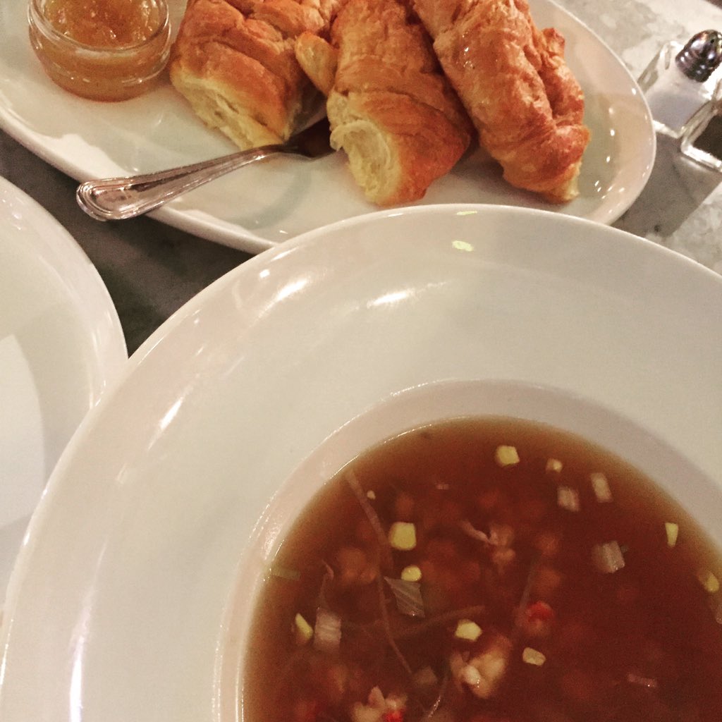 khtqkc's tweet photo. #lobster x3: lobster consommé; croissants w/ lobster butter &amp; apricot jam; lobster deviled eggs @MignonetteMIA #wow https://t.co/SvTDWCkRC7