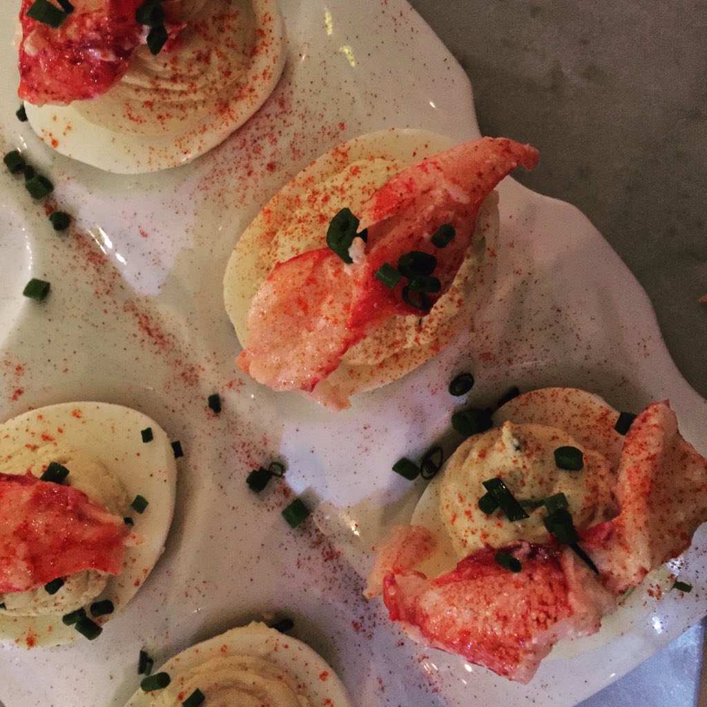 khtqkc's tweet photo. #lobster x3: lobster consommé; croissants w/ lobster butter &amp; apricot jam; lobster deviled eggs @MignonetteMIA #wow https://t.co/SvTDWCkRC7